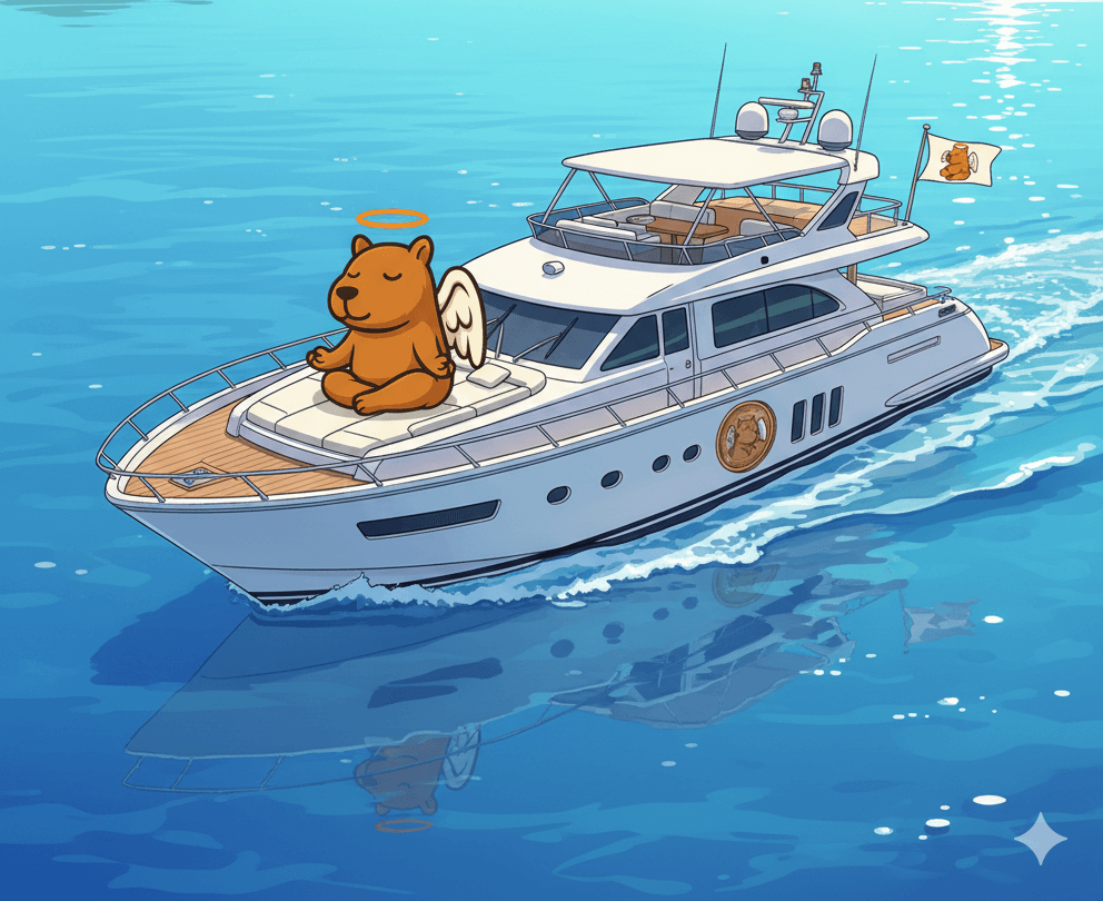 CapiBro relaxing on a yacht in bright blue water